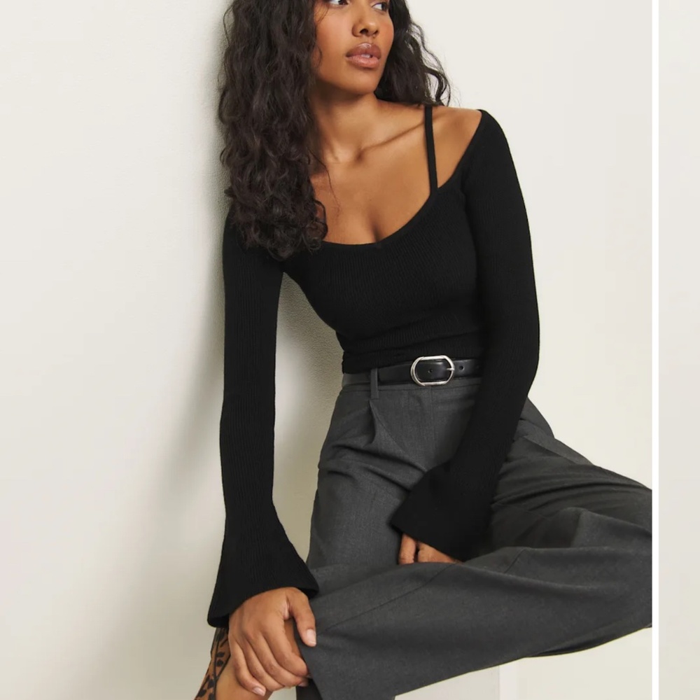 Reformation Romey Regenerative Merino Ribbed Sweater Black - Size S